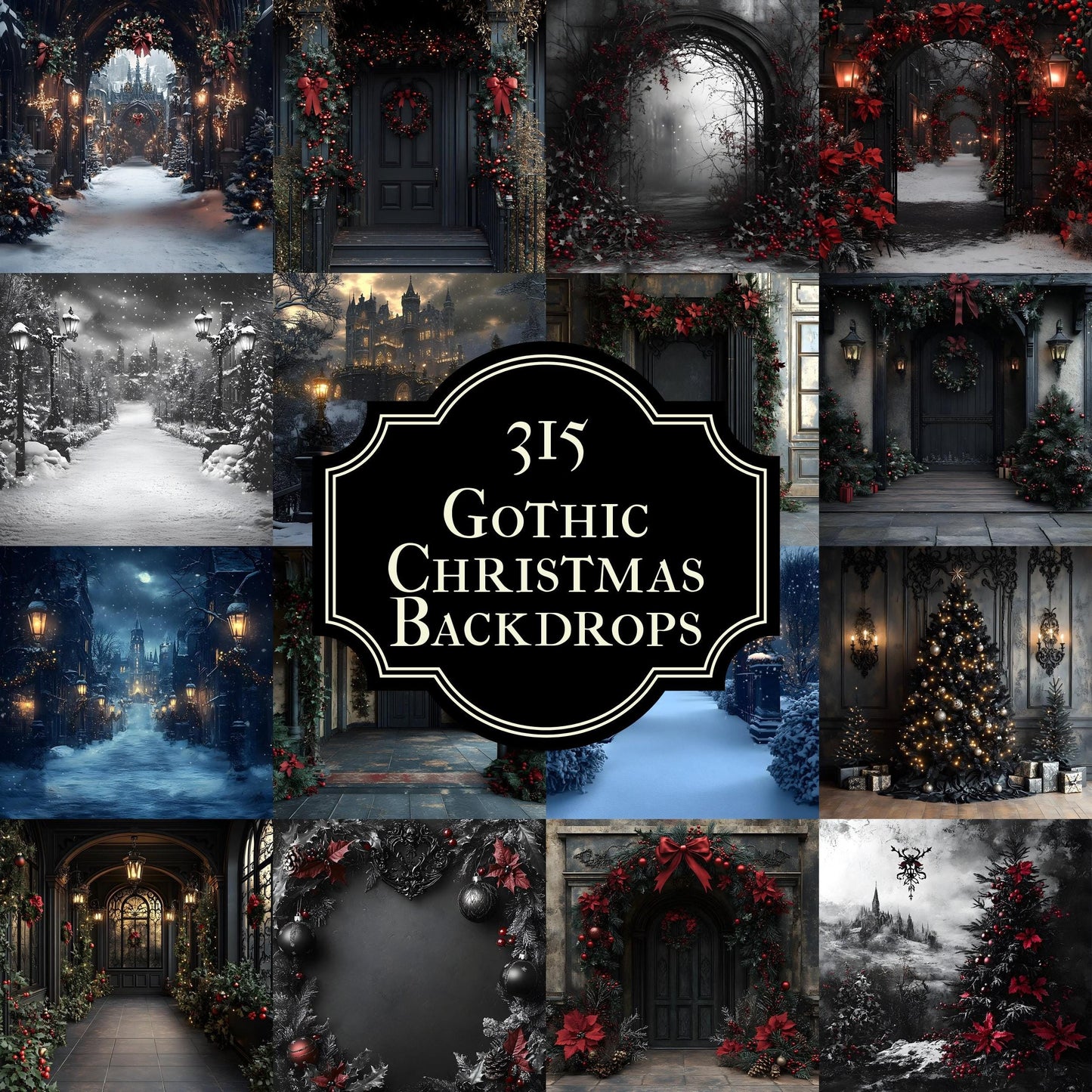 Gothic Christmas Backdrop, Digital Backdrop, Master Overlays, Gothic Black Christmas Backdrop, Festive Digital Download Christmas Background