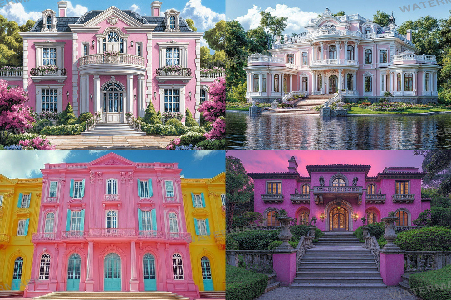 Baroque House Interior Backdrops, Elegant Mansion Photography Backgrounds, Ornate Architecture - Colorful Buildings - Baroque Backdrops