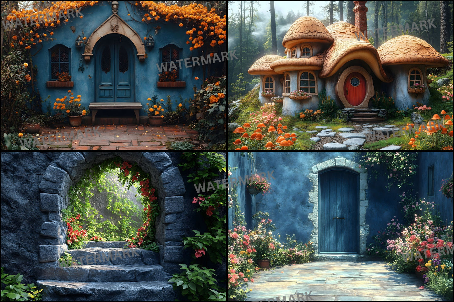 Alice in Wonderland Backdrop Set, Fantasy Photography Backgrounds, Digital Download for Newborns, Kids, and Storybook Theme Photoshoots