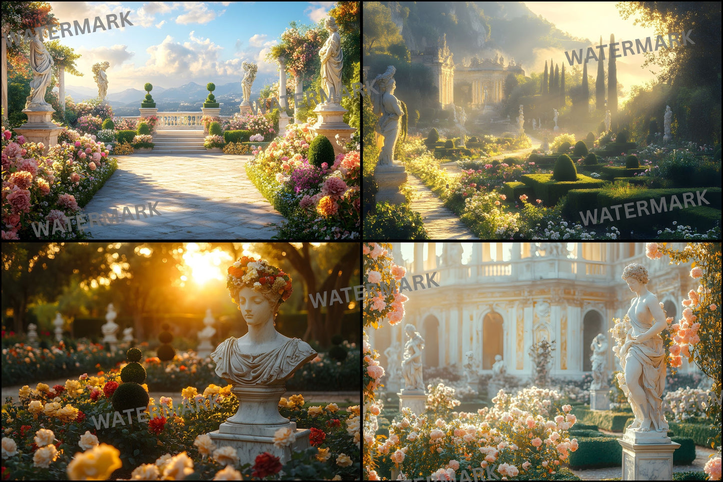 Baroque Garden Digital Backdrop Set, Topiary Photography Backgrounds, Lush Photo Overlays, Elegant Portrait Photography