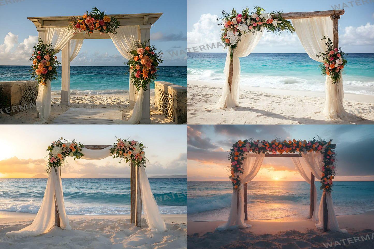 Beachfront Bliss Backdrops, Digital Tropical Wedding Background, Seaside Ocean Photo Booth Prop, Summer Coastal Photography Scene Assets