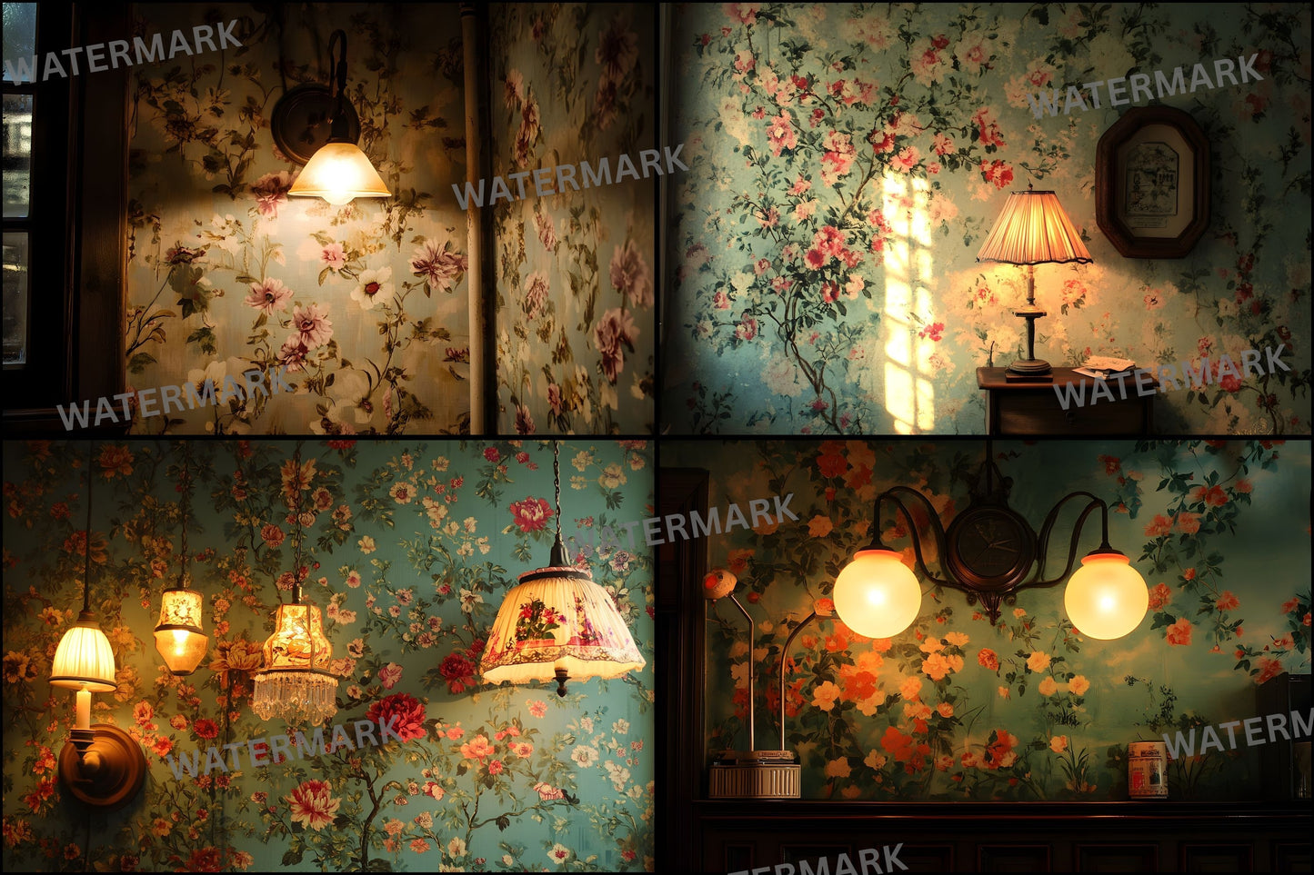 Vintage Wallpaper Room Digital Backdrop, Photography Backgrounds, Antique Interior Photo Prop, High-Res Image for Photographers