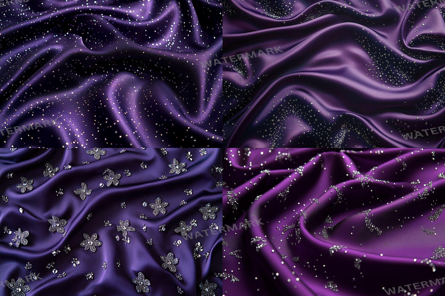 Purple Satin Embellished Backdrops | Digital Luxury Fabric Scenes | Glamour & Fantasy Photography Backgrounds - Purple Backdrops