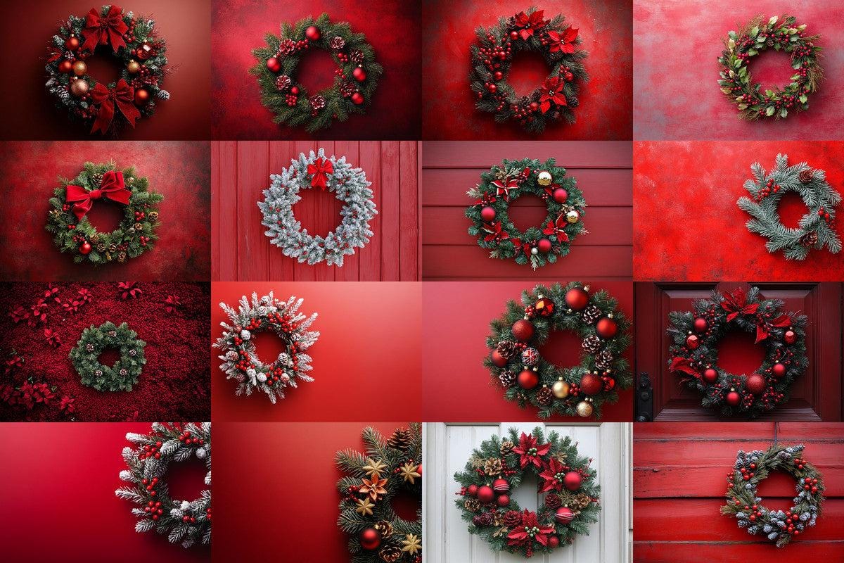 Christmas Wreath Scene Backdrops - Festive Holiday Photo Overlays for Digital Artists Photographers 00x00px PNGs Commercial Use