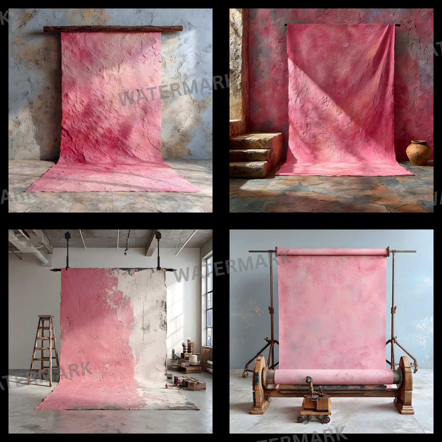 Abstract Pink Photography Backdrop, Painted Canvas Texture Digital Background for Portrait, Square Photo Booth Prop, Artistic Newborn Cake Smash