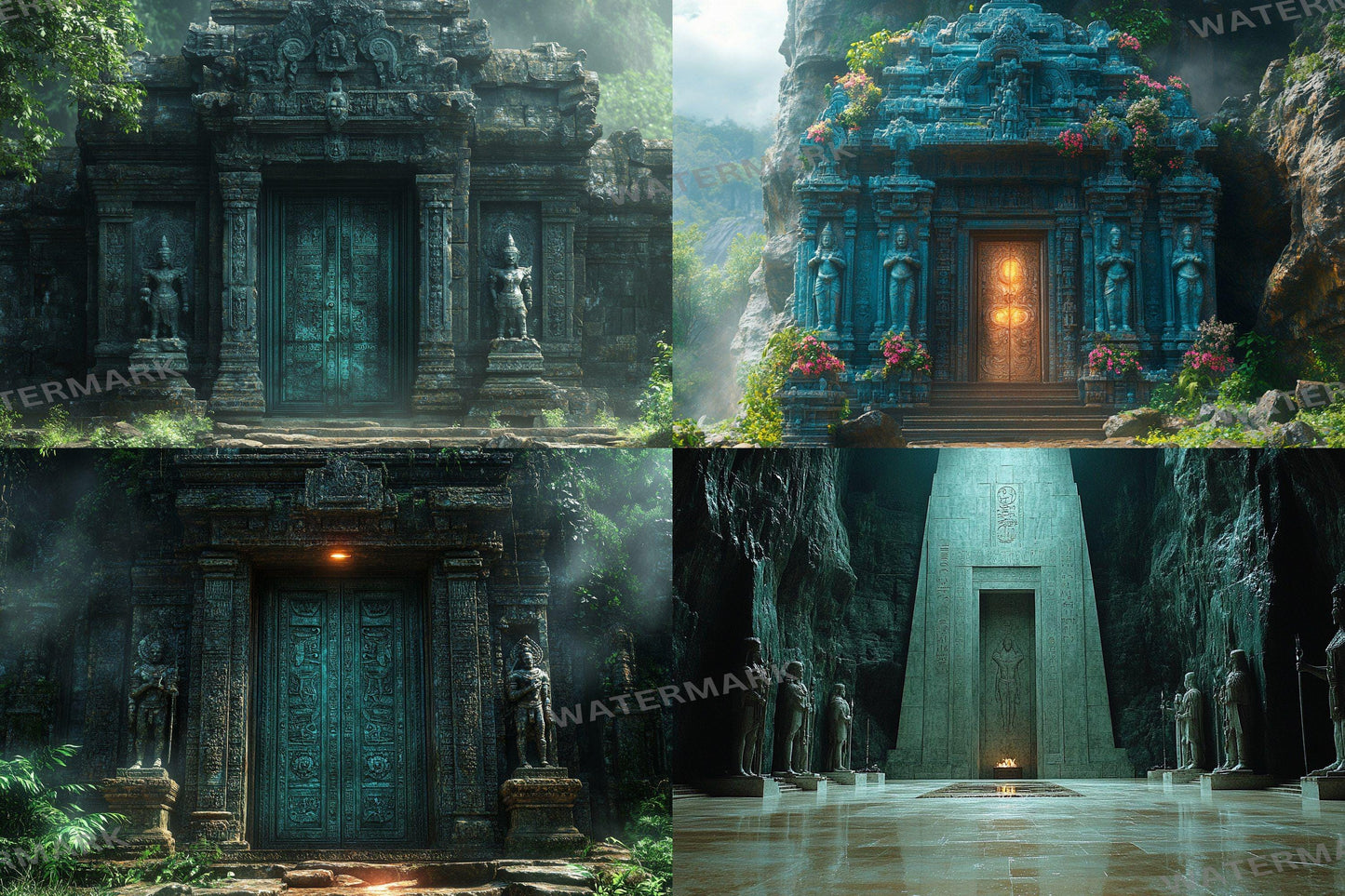 Ancient Temple Door Backdrop: PNGs for Fantasy Adventure Photography, Mystical Stone Archway Portals, Lost Civilization Digital Backdrop