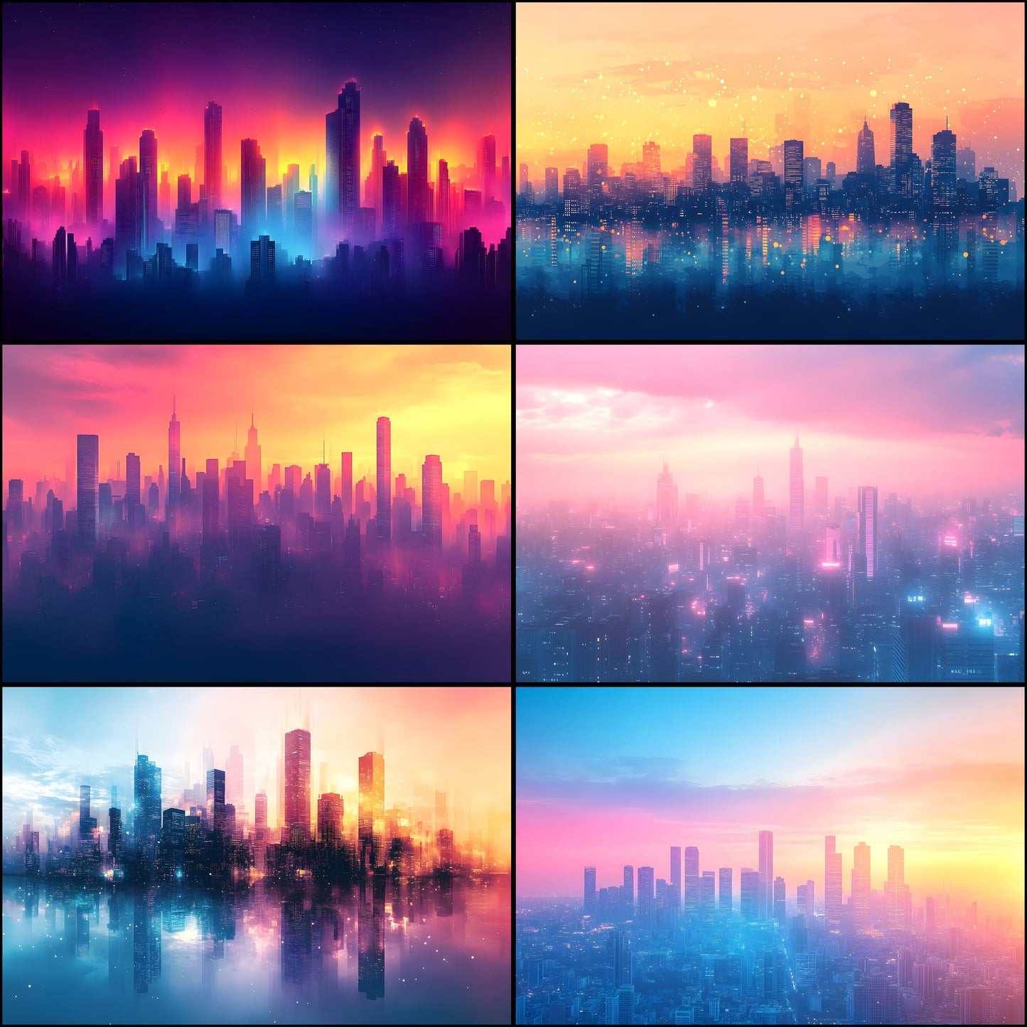 Abstract Cityscape Digital Backdrop Bundle, Skyline Photography Backgrounds for Composites, Urban Fantasy Photo Overlays, Images