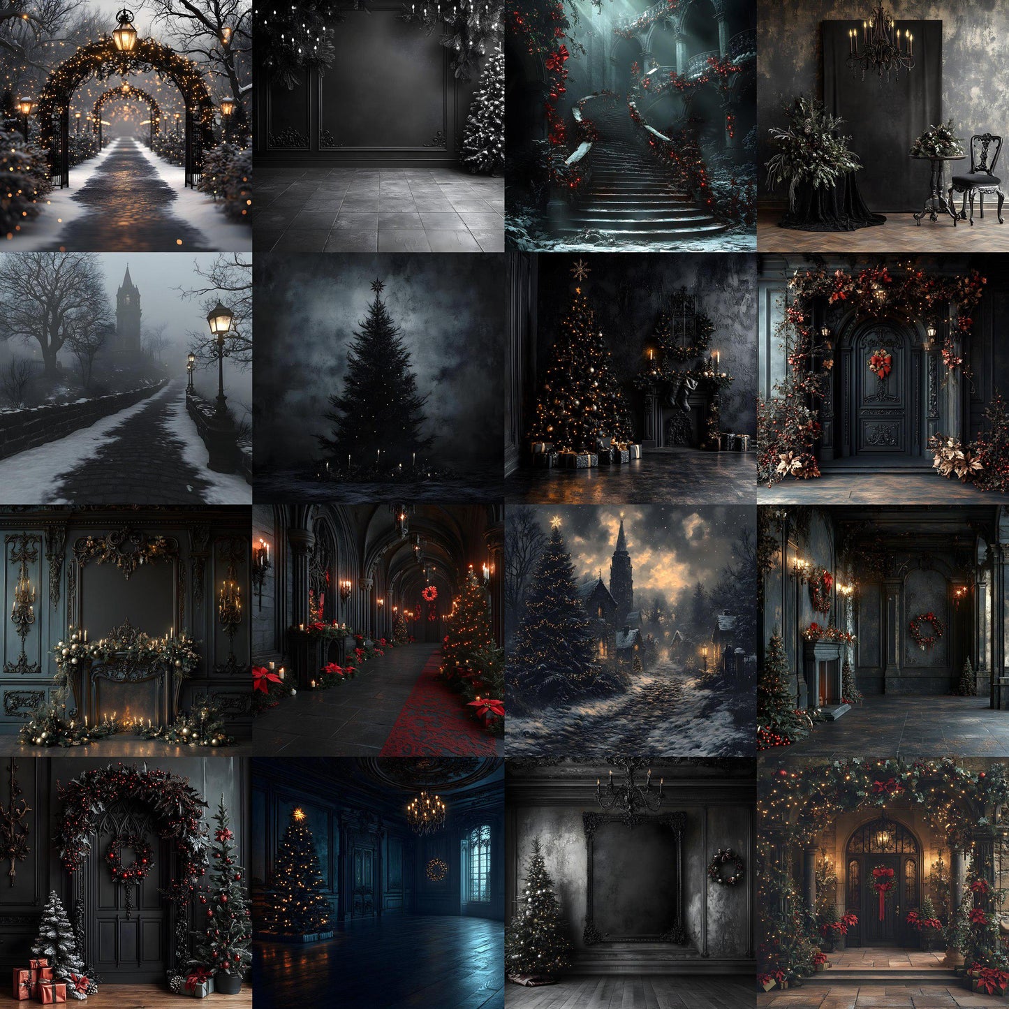 Gothic Christmas Backdrops, Digital Backdrop, Christmas Backdrop, Gothic Dark Festive Digital Download Black Christmas Backgrounds