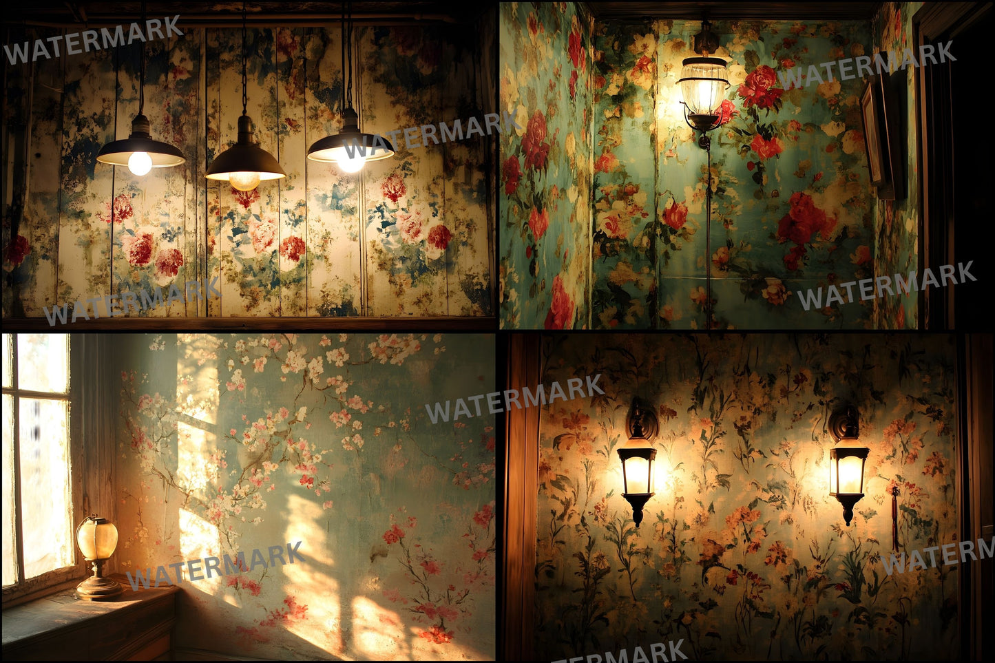 Vintage Wallpaper Room Digital Backdrop, Photography Backgrounds, Antique Interior Photo Prop, High-Res Image for Photographers