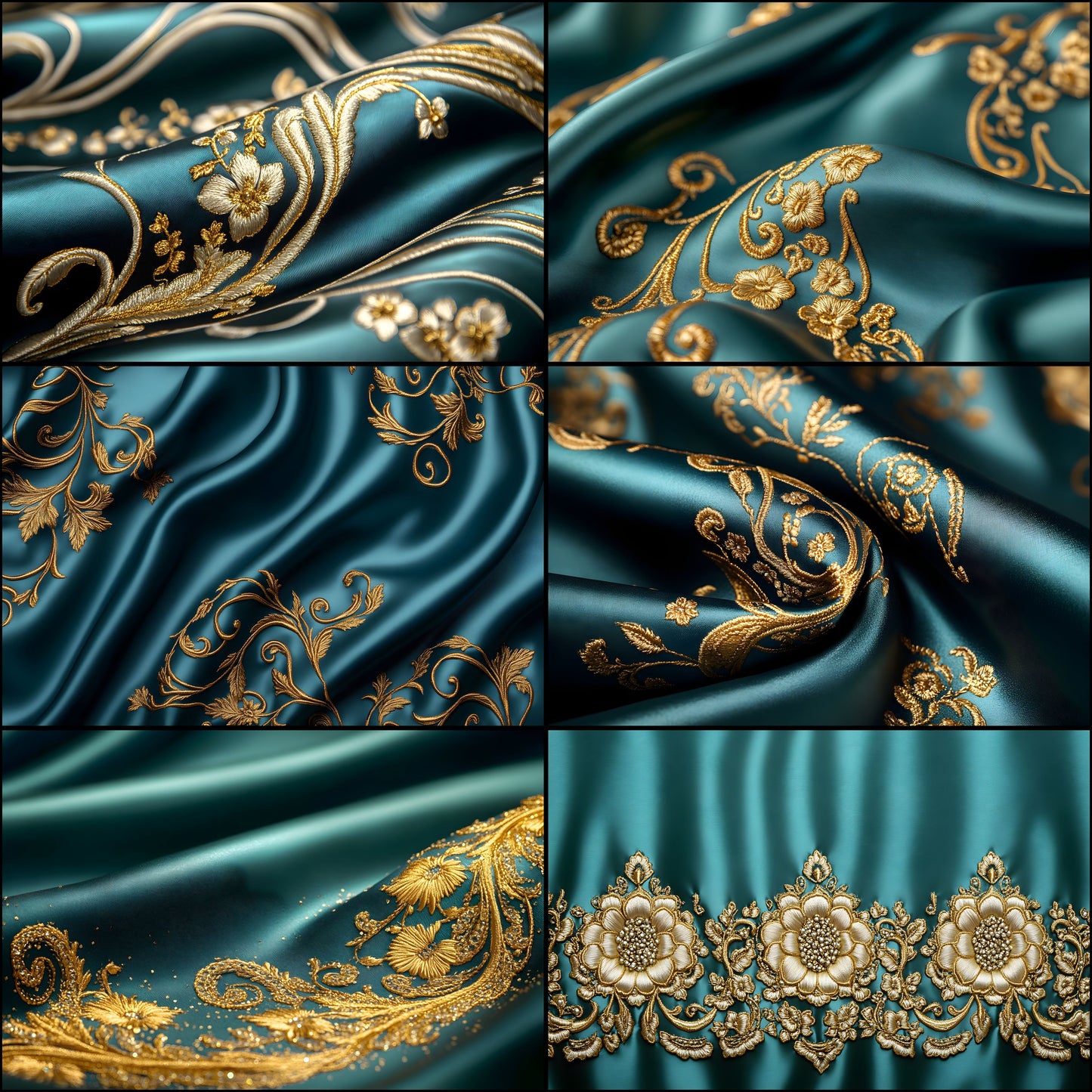 Teal Gold Embroidered Satin Digital Backdrop, Luxury Photo Background, Elegant Portrait Photography, Wedding, Newborn, Images
