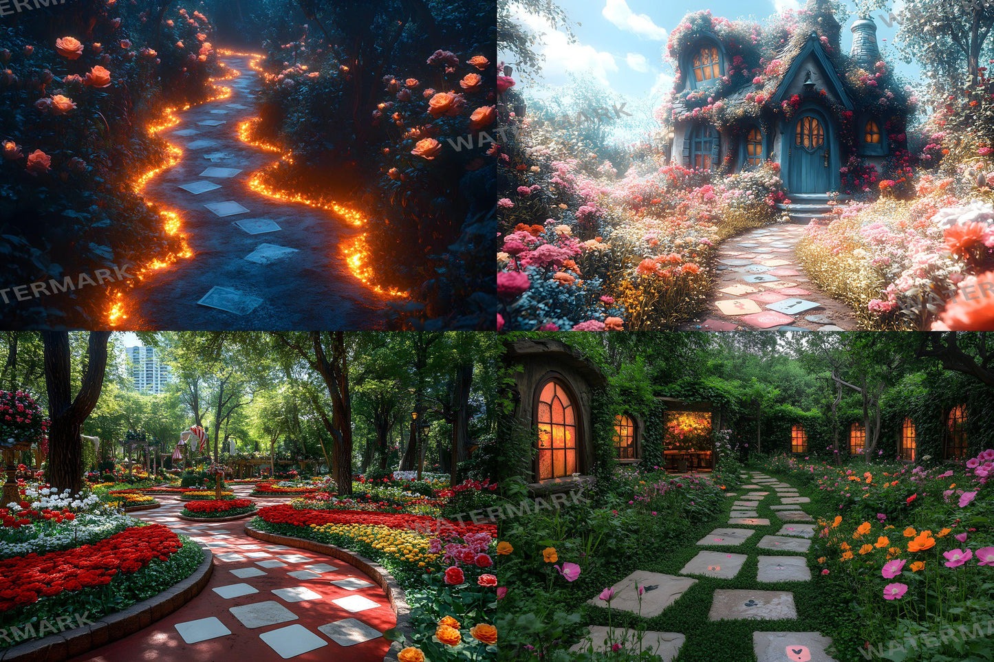 Alice���������s Garden Maze Backdrops - Fantasy Wonderland Digital Backgrounds for Photoshop and Master Overlays