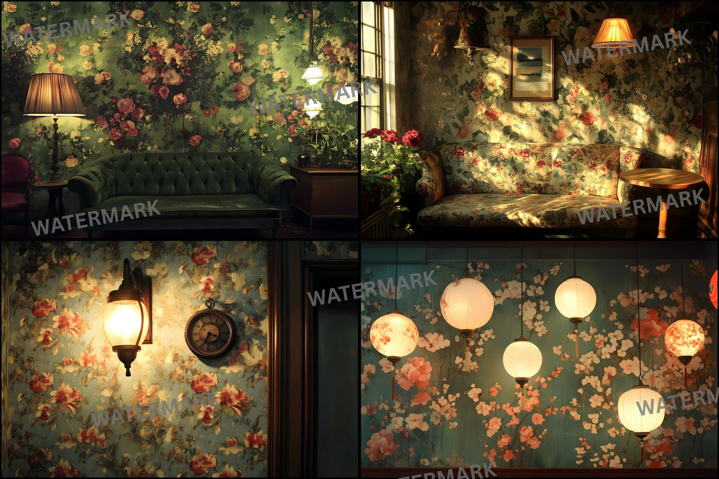 Vintage Wallpaper Room Backdrops, Photography Backgrounds, Digital Download for Portrait Photography,Texture Photo Booth
