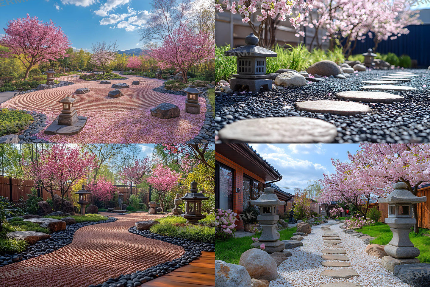 Zen Garden Backdrops, Tranquil Japanese Landscapes, Serene Rock Gardens, Peaceful Meditation Spaces, Digital Nature Art Backgrounds