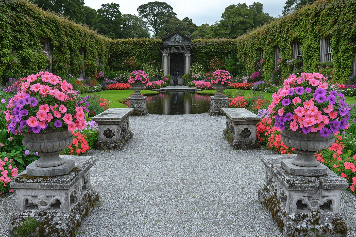 Victorian Walled Garden Backdrop: 1PNGs for Antique Secret Garden Photos, Climbing Rose Brick Wall Scenes, Period Drama Digital Backdrops