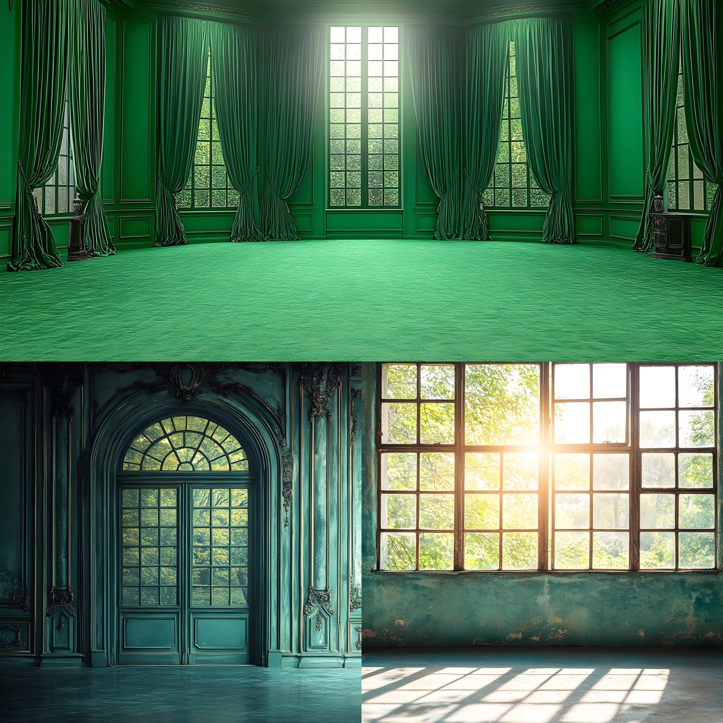 Royal Green Interior Digital Backdrop Collection, Photography Backgrounds, Elegant Home Photo Overlays, Virtual Studio Scenes, Fine Art Textures