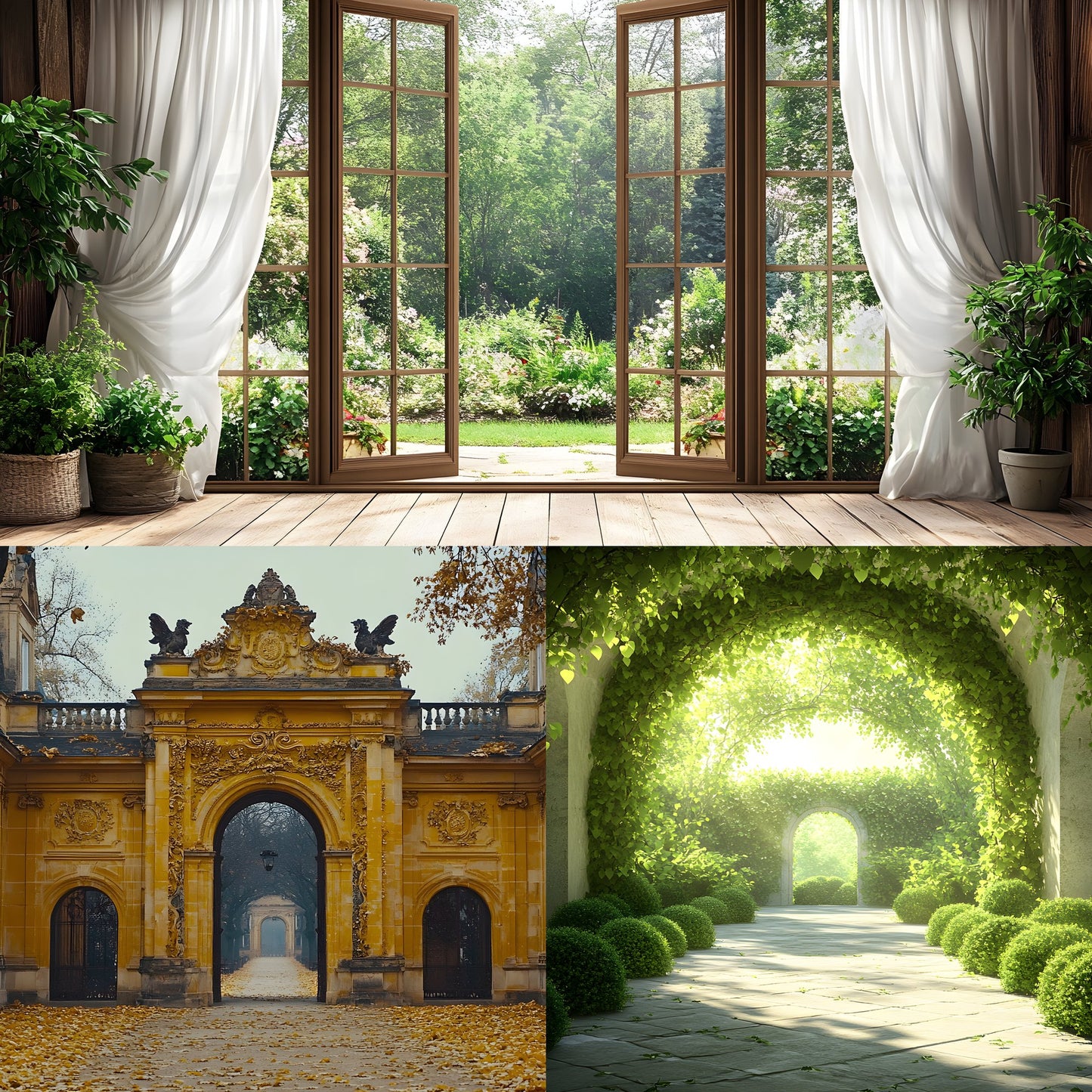 Royal Gold Garden Digital Backdrop, Studio Photography Background, Elegant Wedding Photo Booth, Floral , Fantasy Portrait