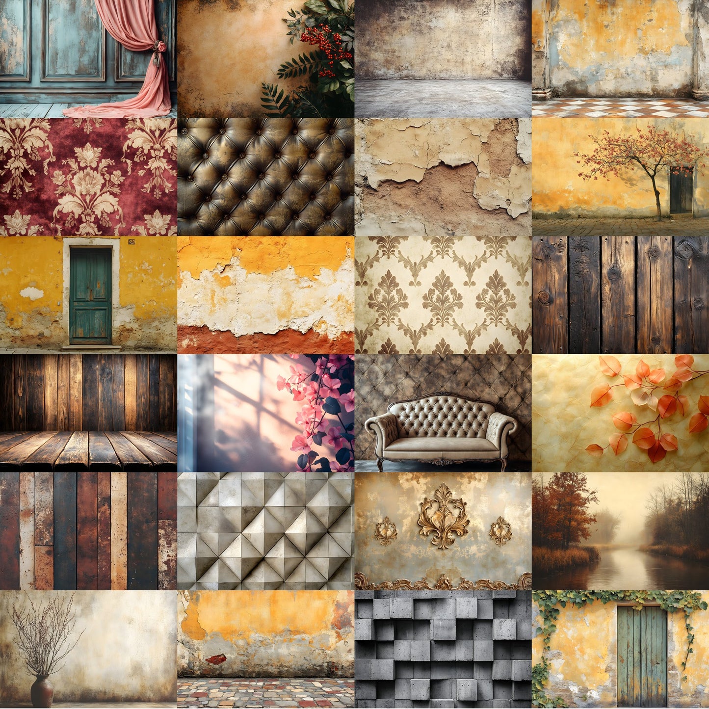 Brown Vintage Textured Wall Digital Backdrop, Photography Background for Portrait, Rustic Photo Booth, High-Resolution Images