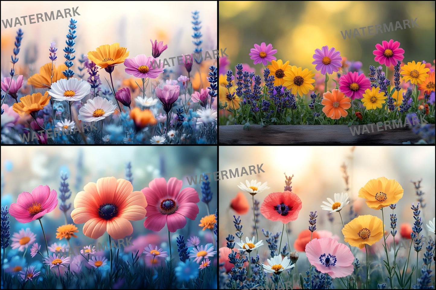 Wildflower Meadow Digital Backdrop, Whimsical Photography Backgrounds, Floral Photo Overlays, Spring Scene, Dreamy Portrait1449