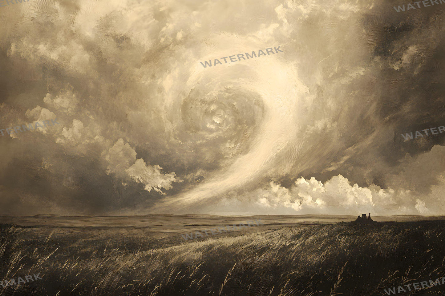 Tornado Swirling Above Kansas | Fantasy Green Cityscape Images | 1Magical Oz Backdrops | Dorothy Wizard of OZ Backdrops
