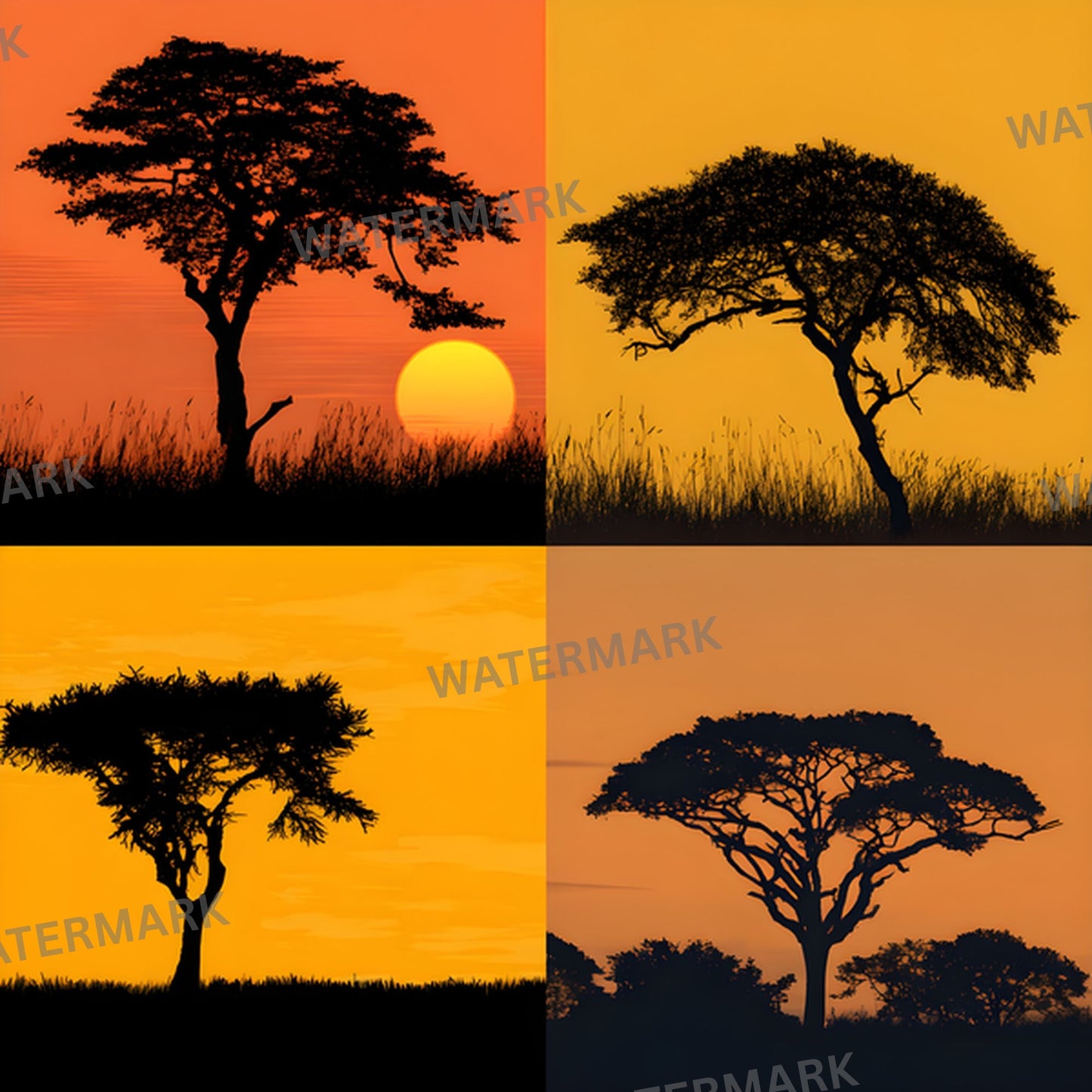 African Safari Sunset Digital Backdrop, Trees Photography Background for Wildlife, Nature Photo, Square High-Resolution Image, Instant Download