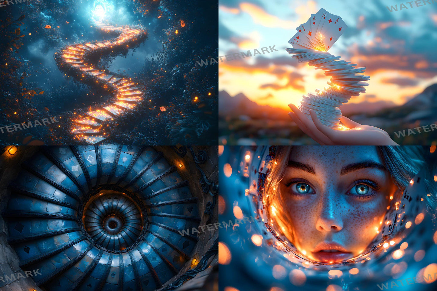 Alice in Wonderland Images | 3Playing Card Cascade Digital Backdrops | Fantasy Wonderland | Photography Backdrops, Alice Backgrounds