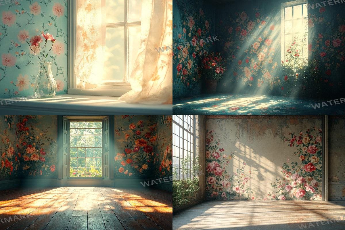 Vintage Floral Wallpaper Photography Backdrops - Textured Digital Art Aesthetic for Artists Designers - 00x00px PNGs