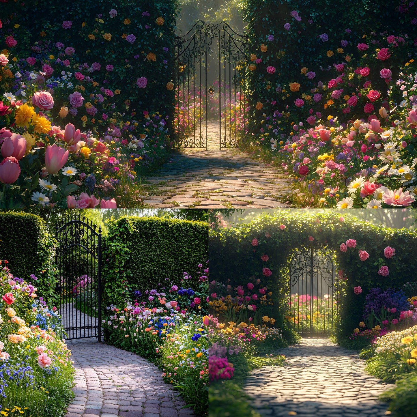 Whimsical Flower Garden Digital Backdrop, Lush Floral Backgrounds, Photography, Fantasy Photo Overlays, Springtime Scene