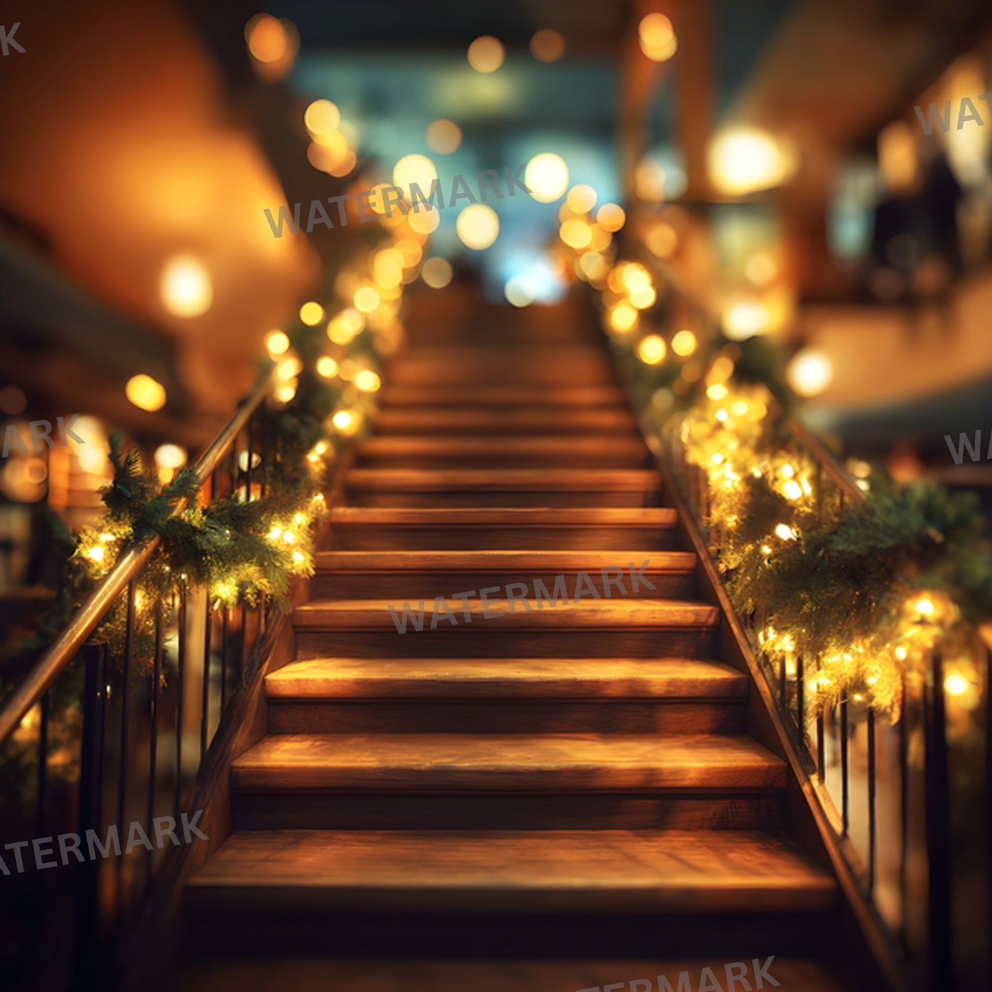Stage Stairs Lights Garland Digital Backdrop, Photography Background for Performers, Virtual Photo Booth, Concert Photography Prop