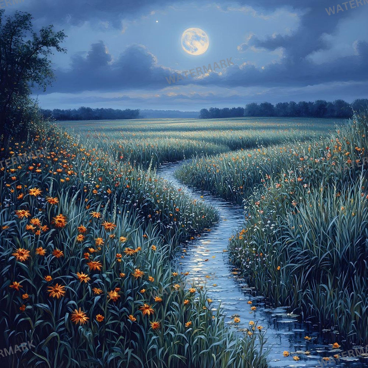 Captivating Moonlit Field Photoshop Composite, Magical Landscape Overlays, Fantasy, Nature & Surreal Photography, Visual Story Background