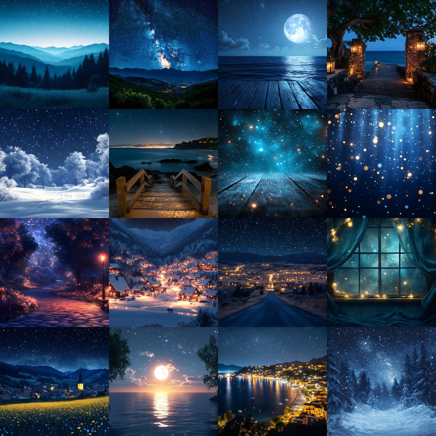 Starry Night Digital Backdrop Bundle, Dreamy Backgrounds for Photography, Celestial Photo Overlays, Magical Night Sky Scenes, LBXD