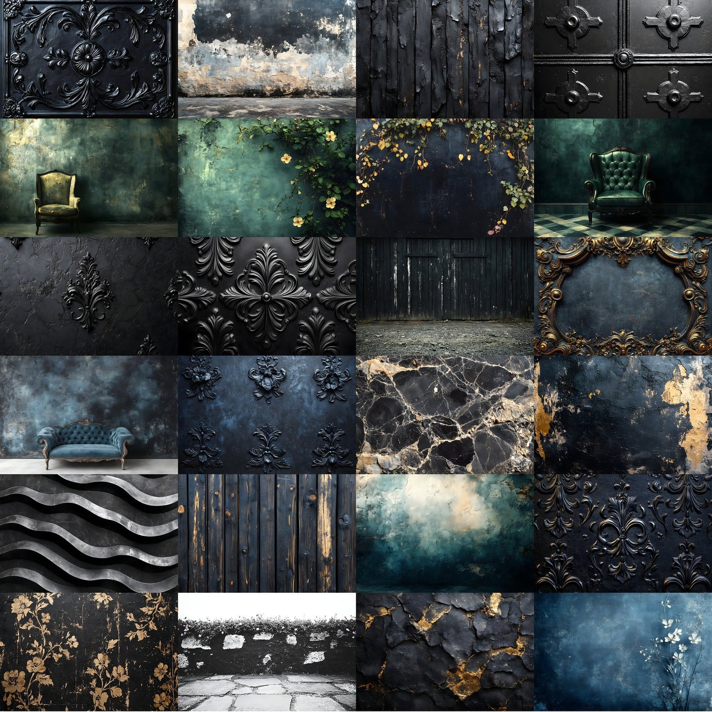 Vintage Black Textured Wall Digital Backdrop, Dark Moody Photography Background for Portrait, Fine Art Textures