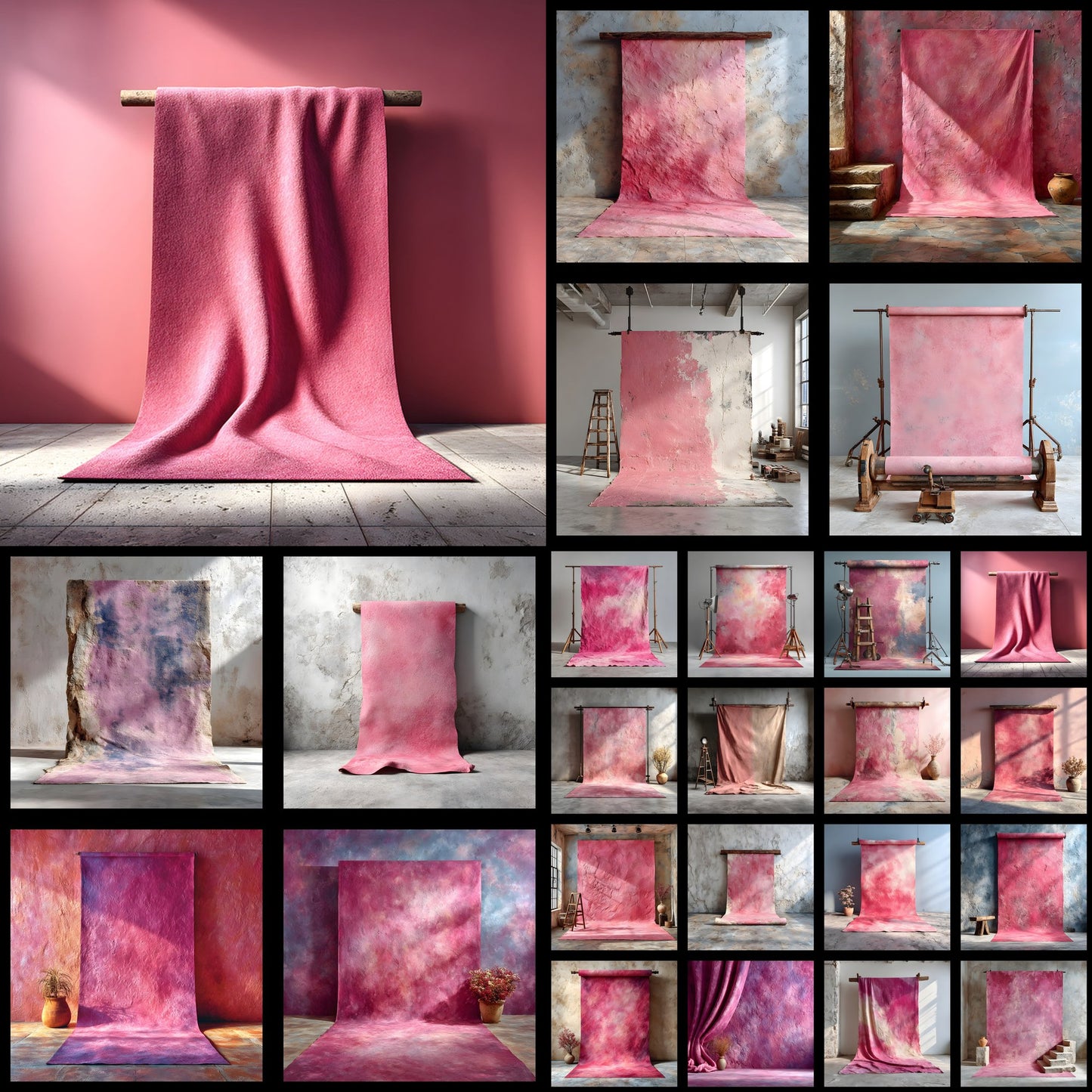 Abstract Pink Photography Backdrop, Painted Canvas Texture Digital Background for Portrait, Square Photo Booth Prop, Artistic Newborn Cake Smash