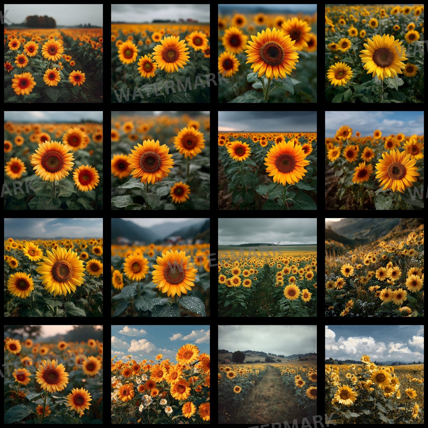 Sunflower Field Photography Backdrop, Digital Background for Spring, Summer Photo Shoots, Square High-Resolution Image Download