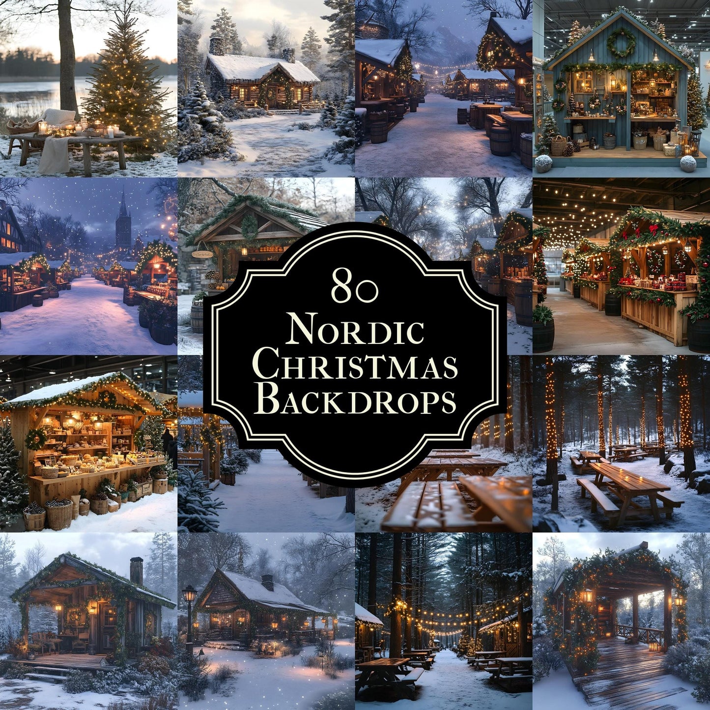 Enchanting Nordic Christmas Backdrops - Festive Winter Wonderland Scenes for Holiday Photography, Digital Art, Kids, Family Portraits