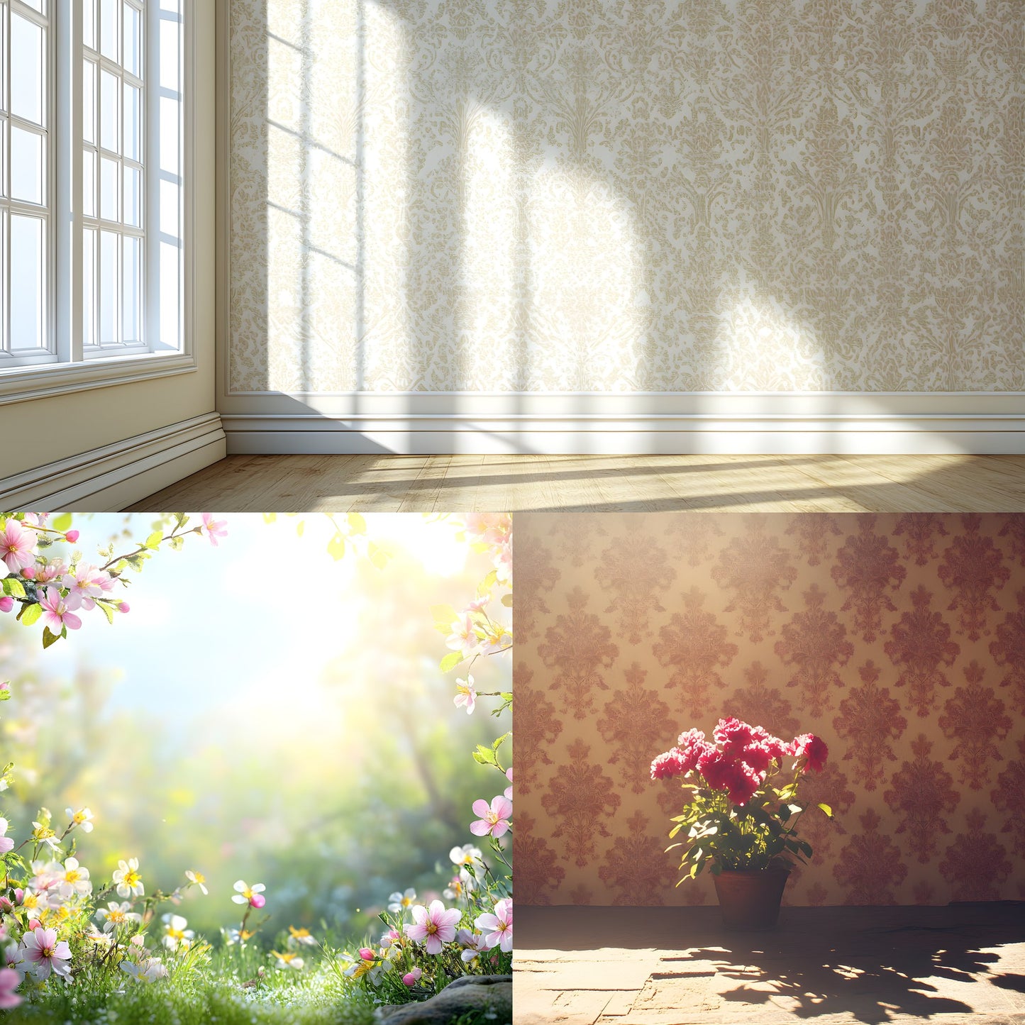 Vintage Sunlit Room Digital Backdrop, Wallpaper Photography Backgrounds, Cozy Interior Scene, High-Res Photo