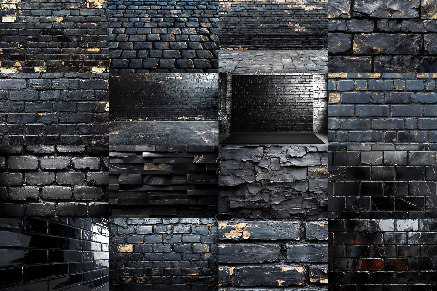 Sleek Black Brick Backdrops - Dark Urban, Industrial Texture, Moody Digital Backgrounds