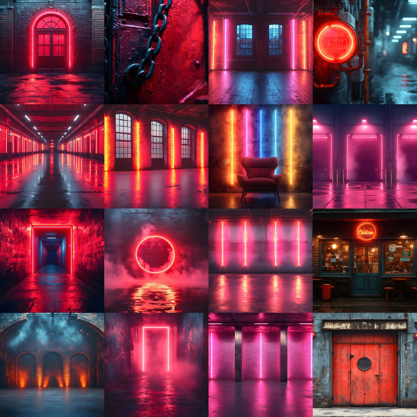 Neon Industrial Rustic Photography Backdrop Set, Urban Digital Backgrounds for Portraits, Graffiti Wall Photo Overlays, LBXD