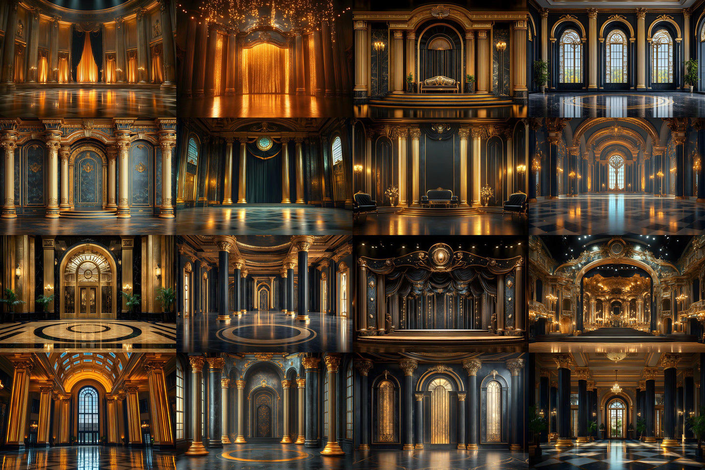 Art Deco Palace Backdrops - Luxury Golden Ballroom & Vintage Glam Photography Backgrounds - Maternity, Wedding Backdrops, Backgrounds