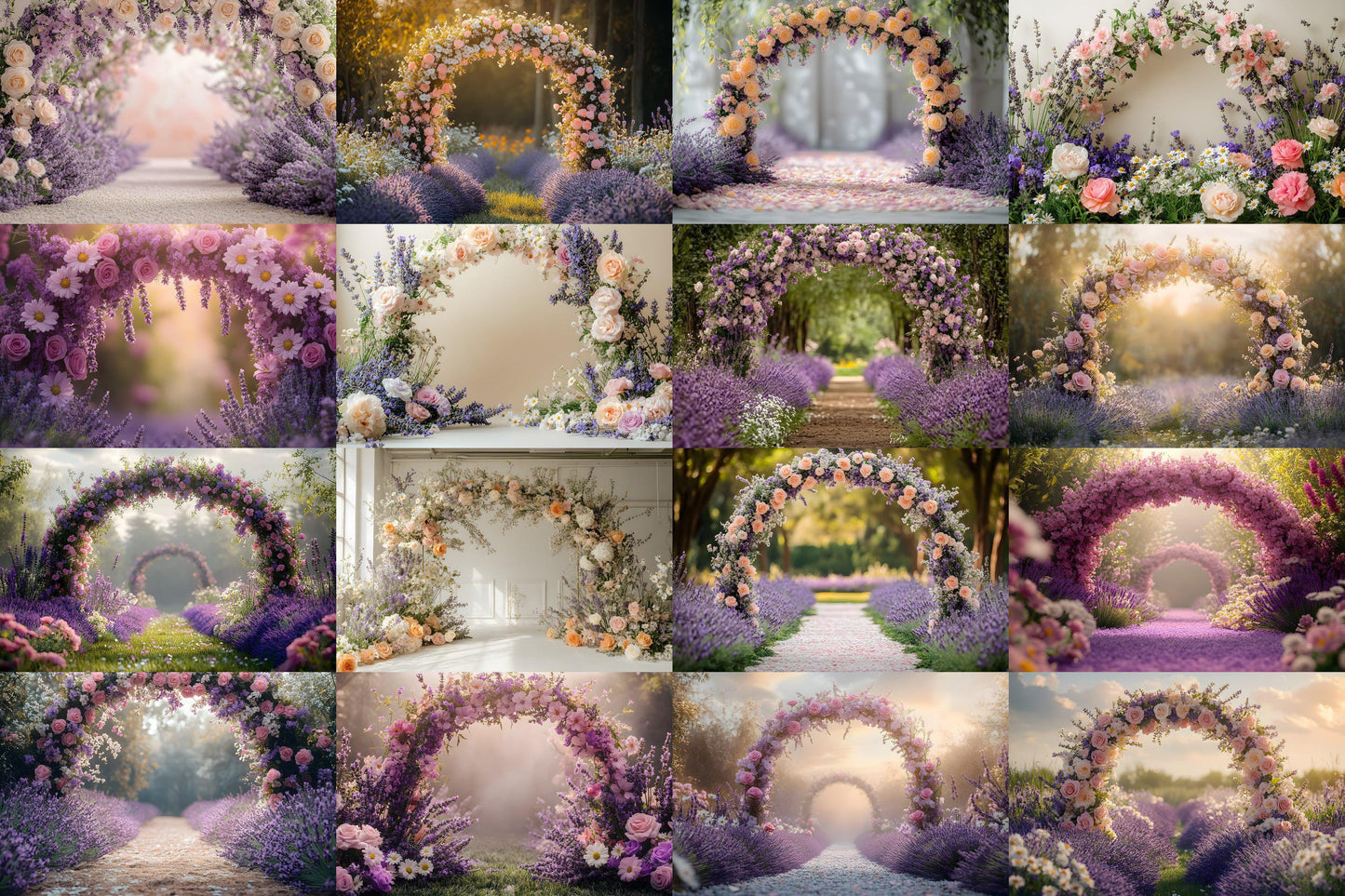 Wildflower Archway Photography Backdrop - Romantic Floral Digital Background for Weddings, Events & Spring Photoshoots
