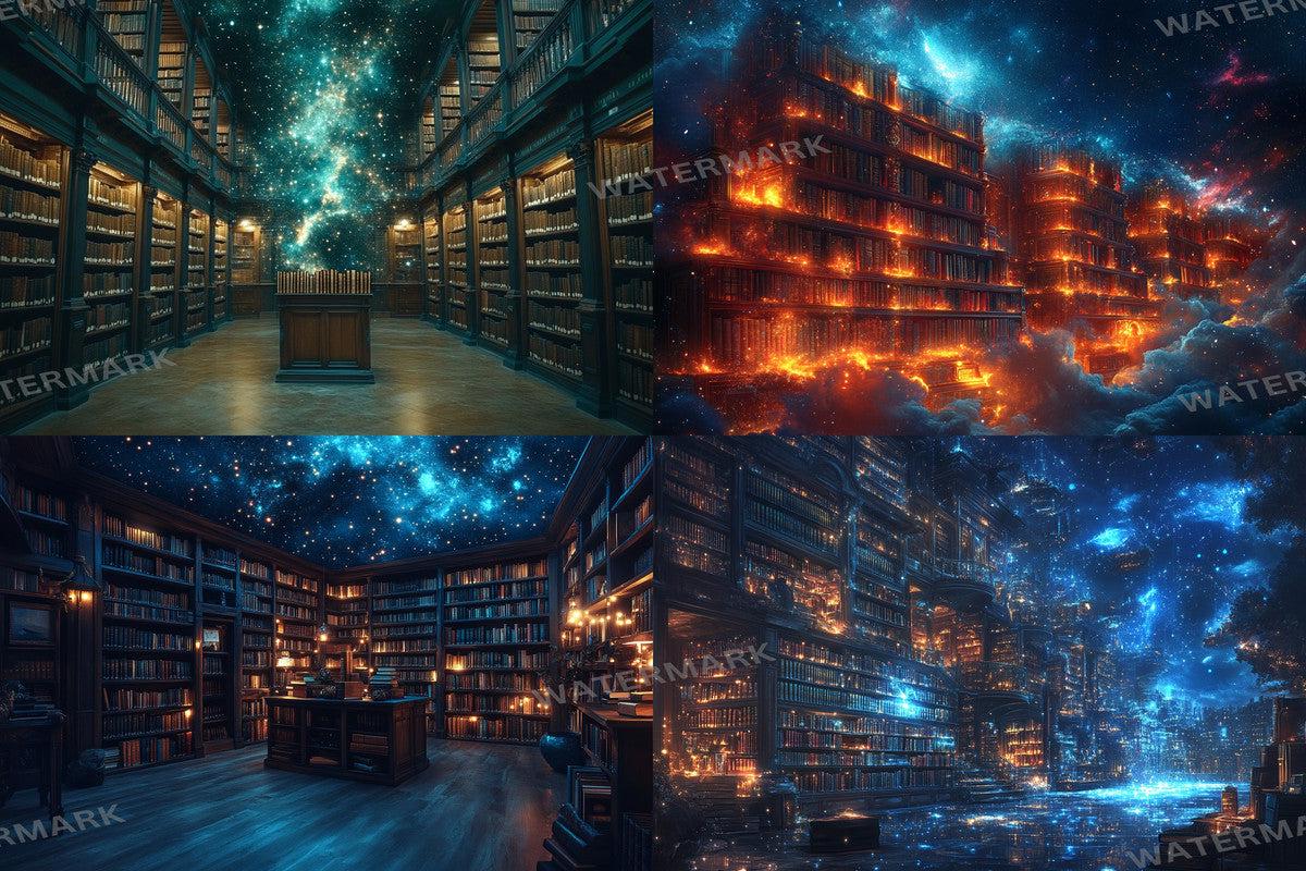 Celestial Library Dream Backdrops for Digital Art Photography - Warm Inviting Aesthetic PNGs 00x00px
