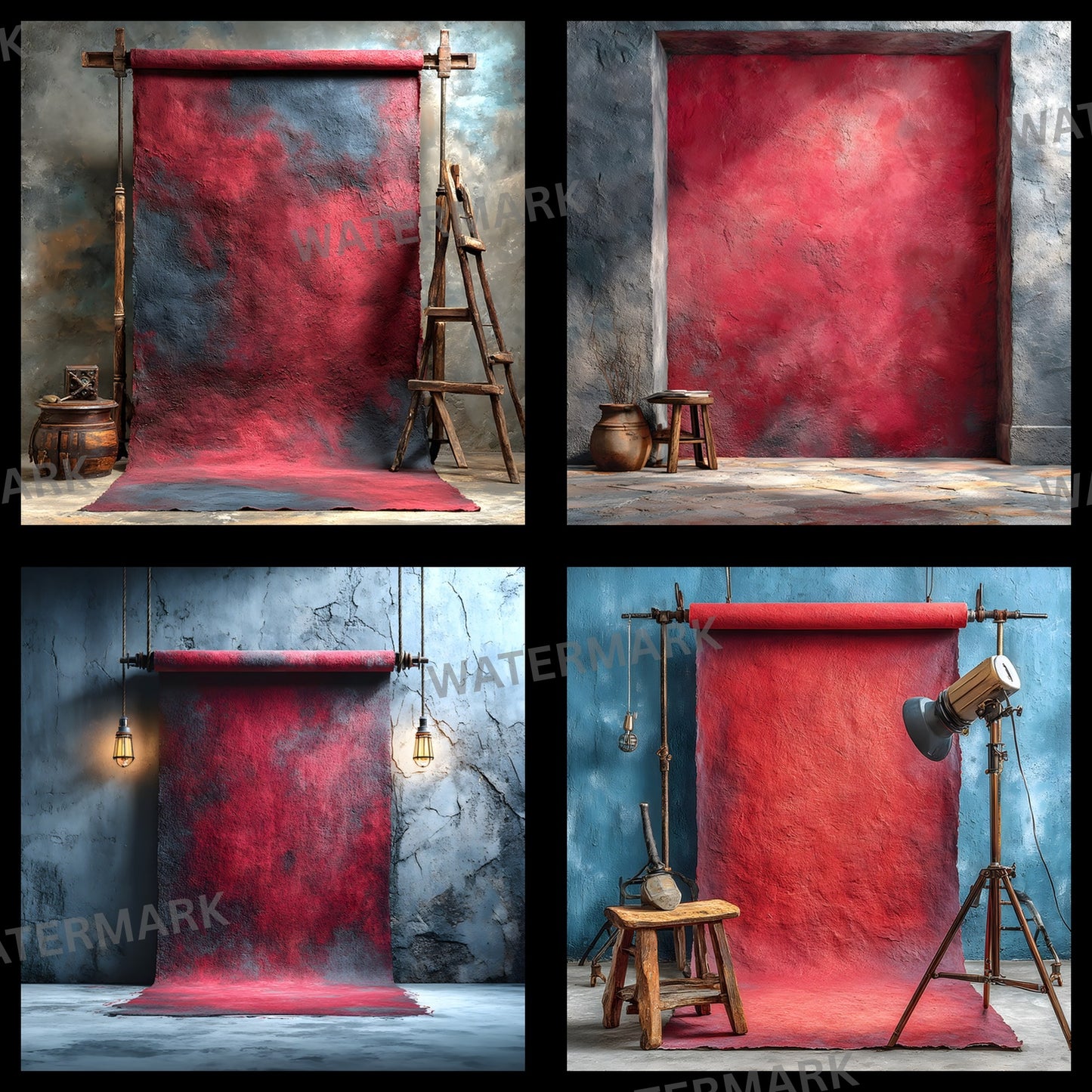 Abstract Red Painted Canvas Digital Backdrop, Artistic Photography Background for Unique Portraits, High-Resolution Textures, Square Format for Creative Projects