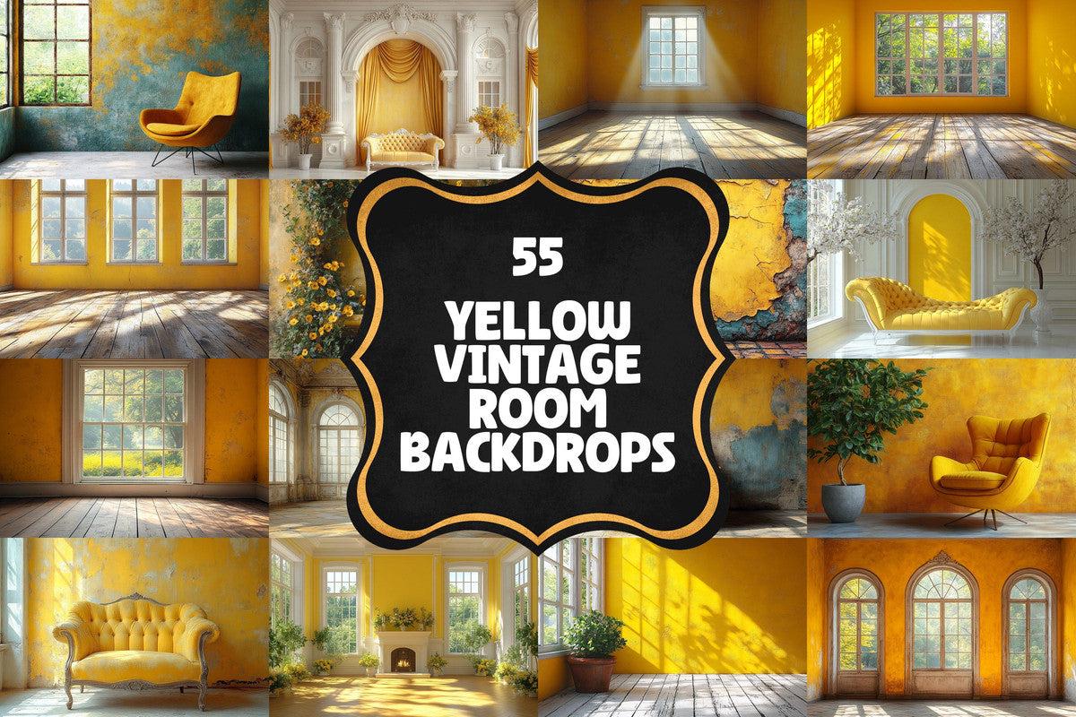 Yellow Vintage Room Backdrops - Warm Aesthetic PNGs for Digital Art Photography Design - 00x00px 32 Ratio