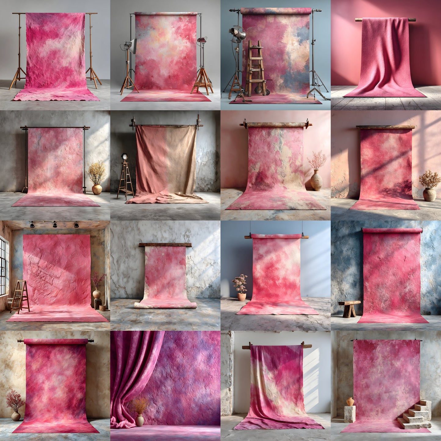 Abstract Pink Photography Backdrop, Painted Canvas Texture Digital Background for Portrait, Square Photo Booth Prop, Artistic Newborn Cake Smash