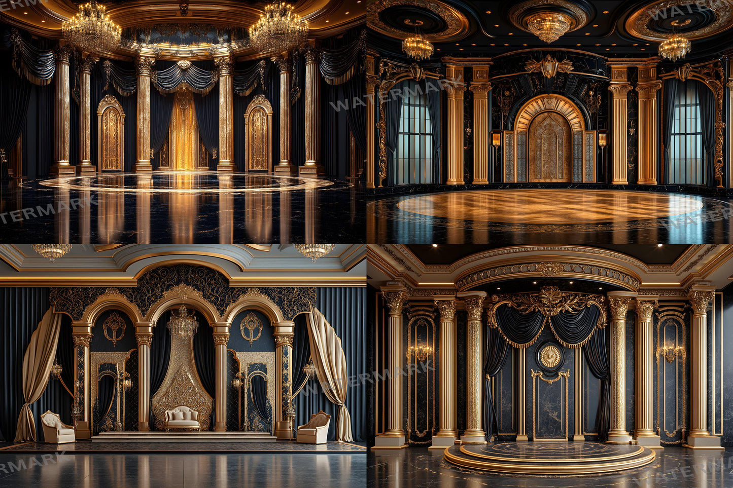 Art Deco Palace Backdrops - Luxury Golden Ballroom & Vintage Glam Photography Backgrounds - Maternity, Wedding Backdrops, Backgrounds
