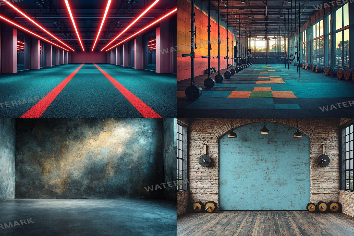 Crossfit Studio Backdrops, Modern Fitness Gym Interiors, Industrial Workout Spaces, Athletic Training Digital Backgrounds