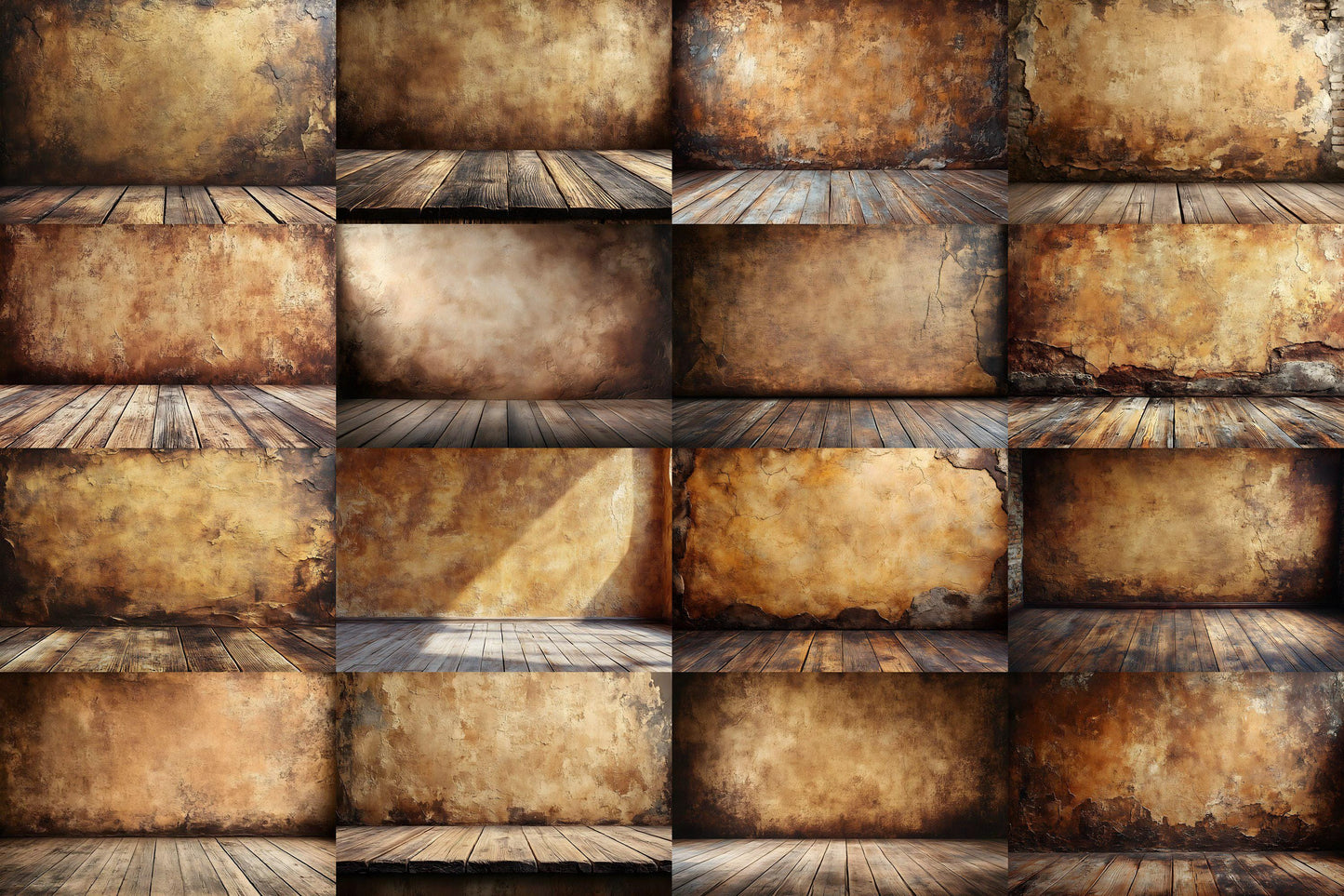 Sepia Brown Wall Backdrops - Antique, Warm Textured Digital Backgrounds