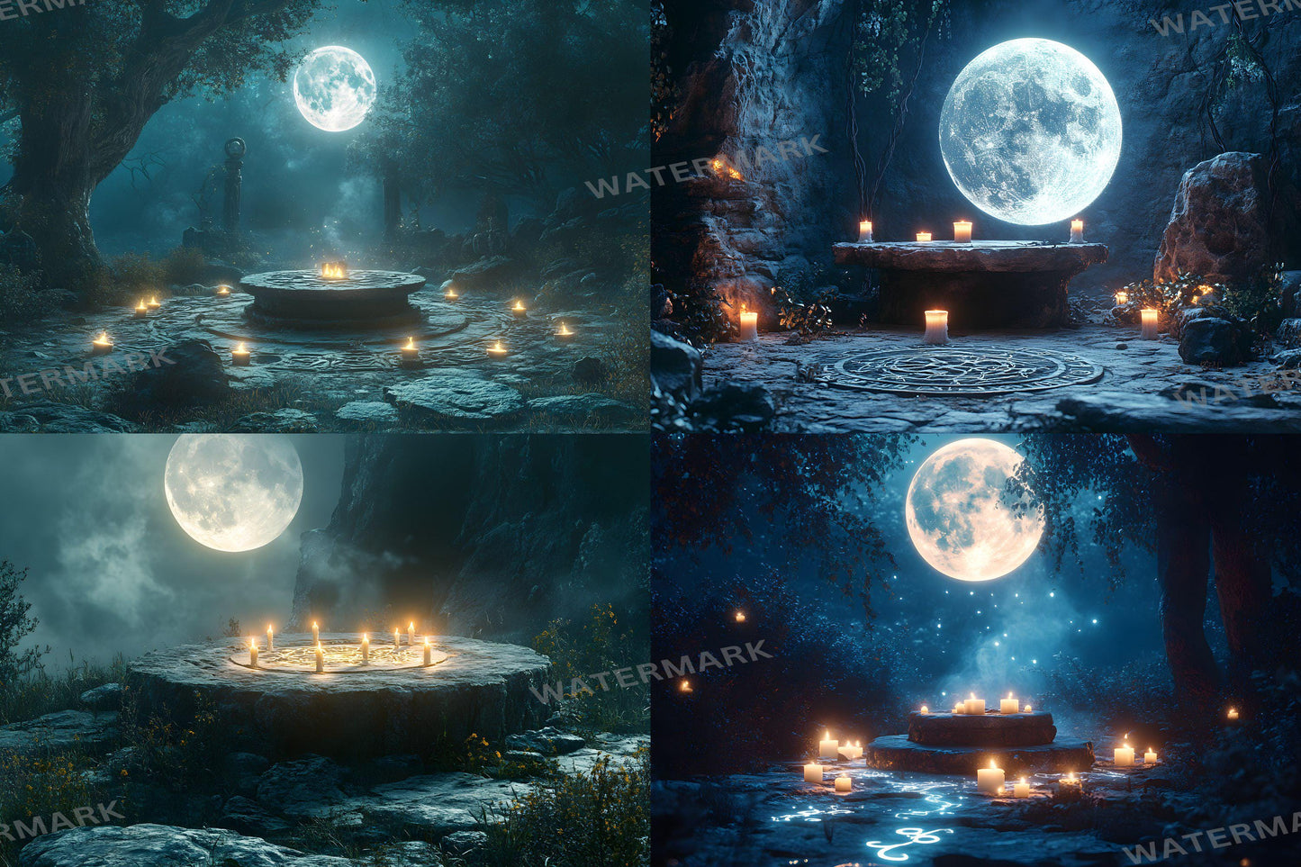 Moonlit Spellcasting Backdrops, Mystical Night Magic Circles, Enchanted Landscapes, Sorcerer Aesthetic, Digital Fantasy Backgrounds