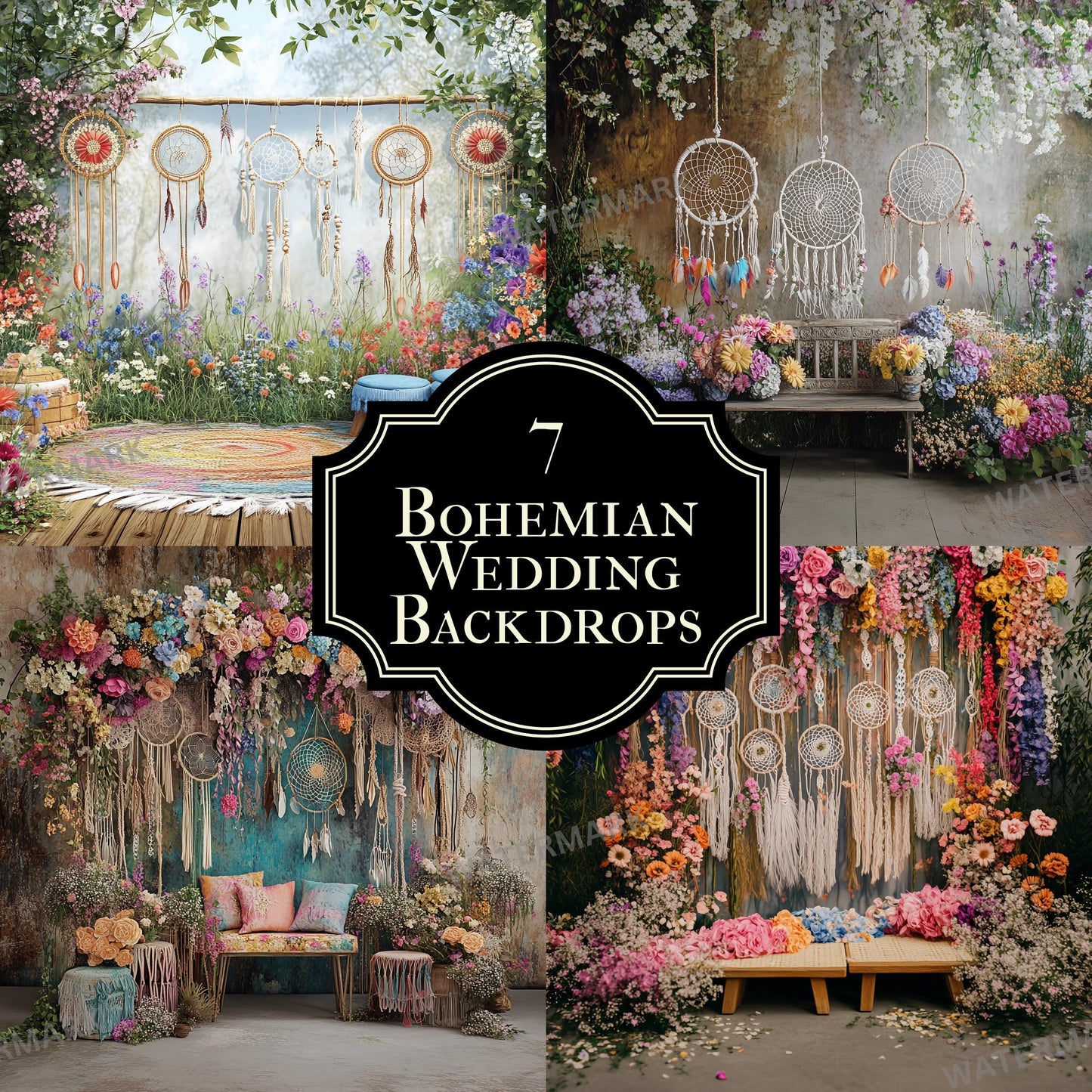 Bohemian Wedding Backdrop with Dreamcatchers | Floral & Macrame Wedding Decor | Boho Chic Ceremony, Reception Backdrops, Maternity Backdrops