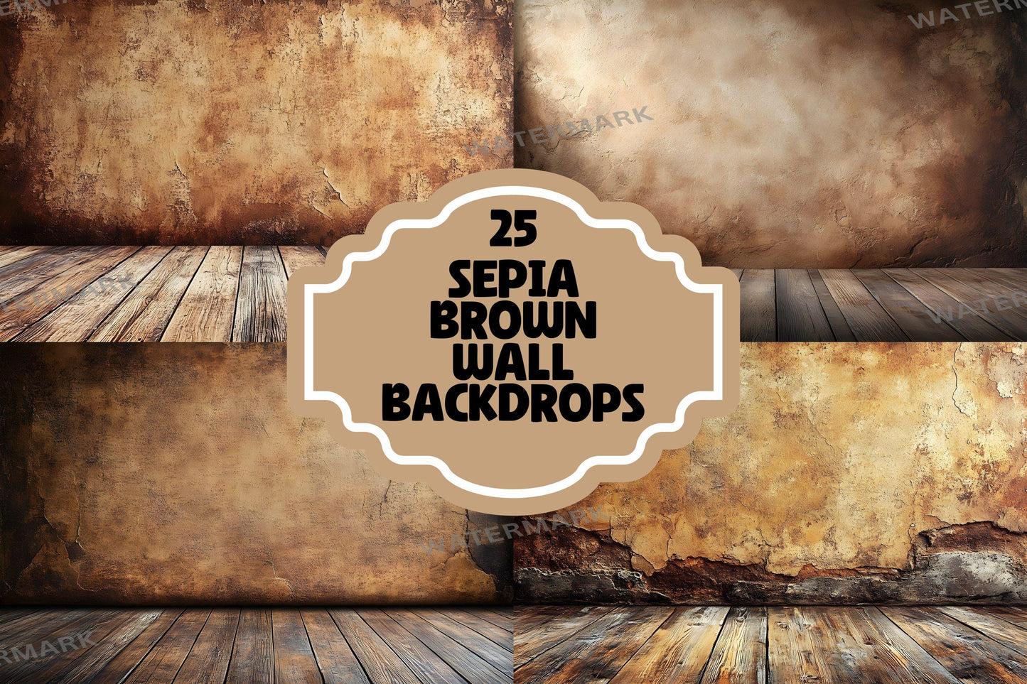 Sepia Brown Wall Backdrops - Antique, Warm Textured Digital Backgrounds