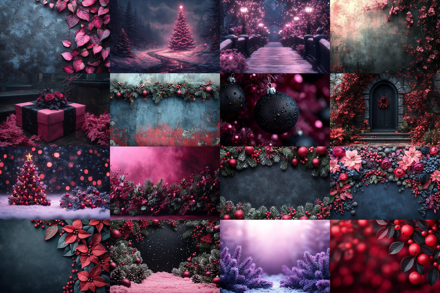 Black Gothic Christmas Digital Backdrop - Dark Photography Background - Photoshop Overlays - Gothic Christmas Backdrops